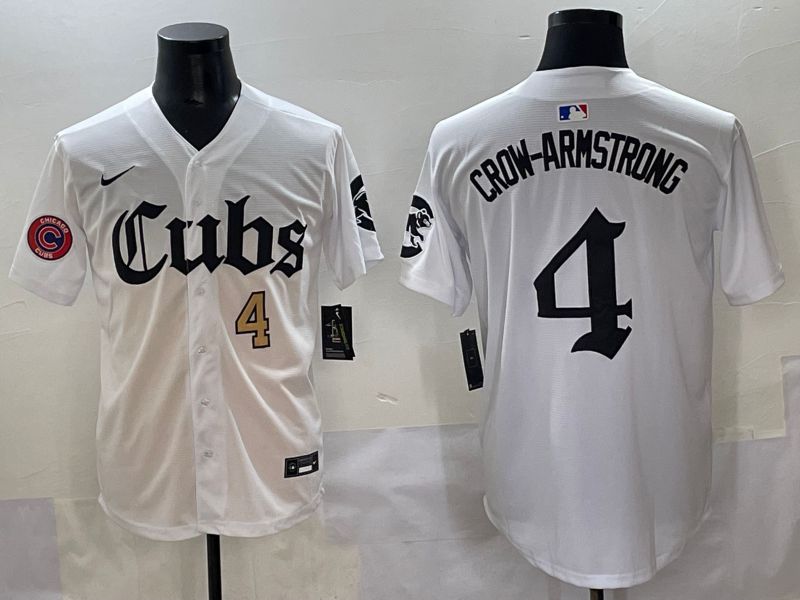 Men 2025 Chicago Cubs 4 Crow-Armstrong White Five generations Joint Name Nike MLB Jersey style 5